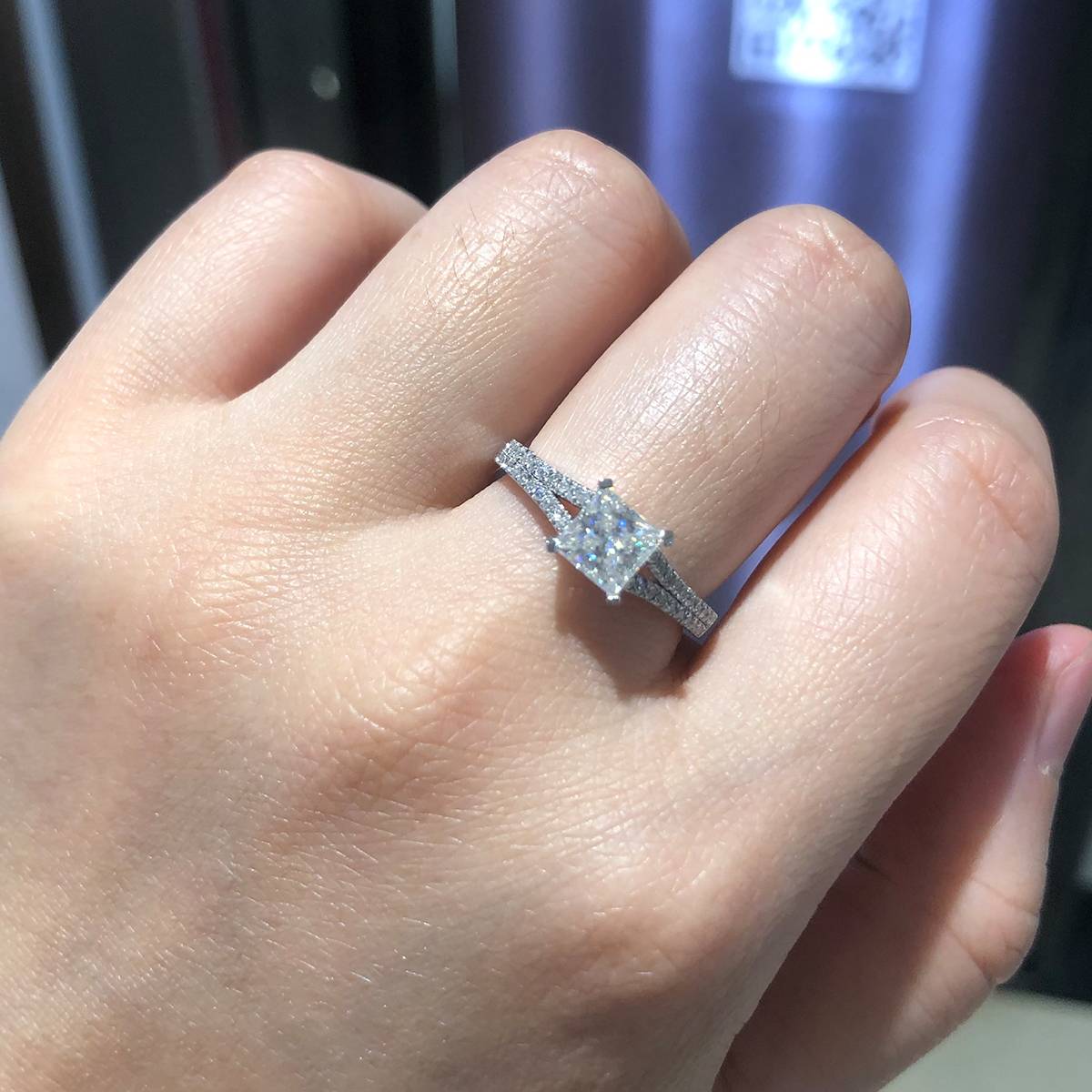 Princess Fang Women's Ring S925 Silver Plated Platinum Customized Selection Main Stone Moissanite 0.8ct/Sub Stone Cubic Zirconia
